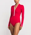 Hunza G Upf 50+ Tyra Long-sleeve Swimsuit In Red