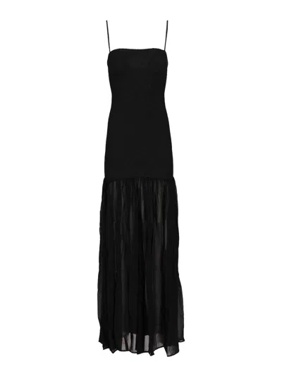 Hunza G Hybrid Crinkle-effect Maxi Dress In Black