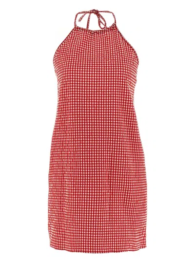 Hunza G Halter Neck Mini Dress In Red Gingham