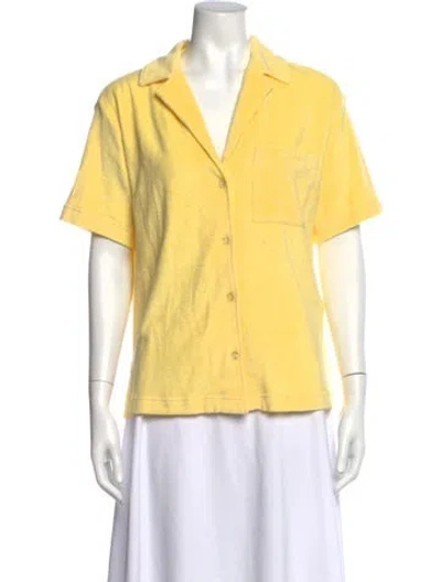 Pre-owned Hunza G V-neck Short Sleeve Button-up Top W/ Tags In Yellow
