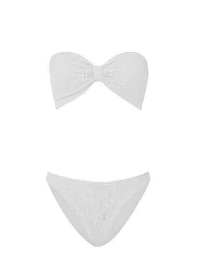 Hunza G Strapless Bandeau Bikini High Cut Bottoms In White