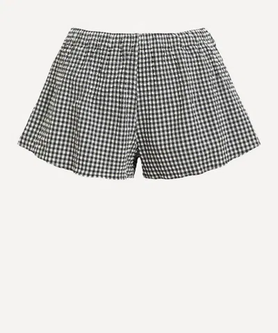 HUNZA G HUNZA G WOMEN'S BLACK GINGHAM SEERSUCKER RUNNER SHORTS