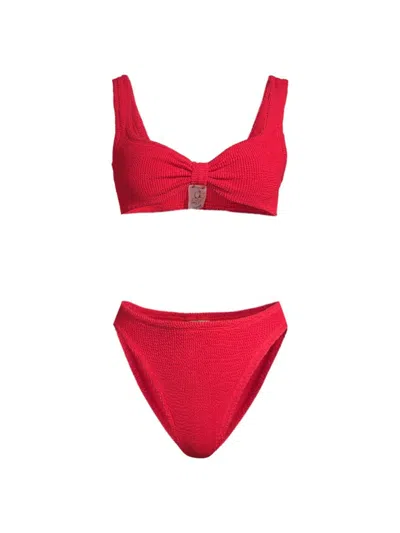 Hunza G Women's Bonnie Twisted Knit Bikini Set In Red