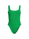 Hunza G Square Neckline High Leg Textured Beachwear In Green
