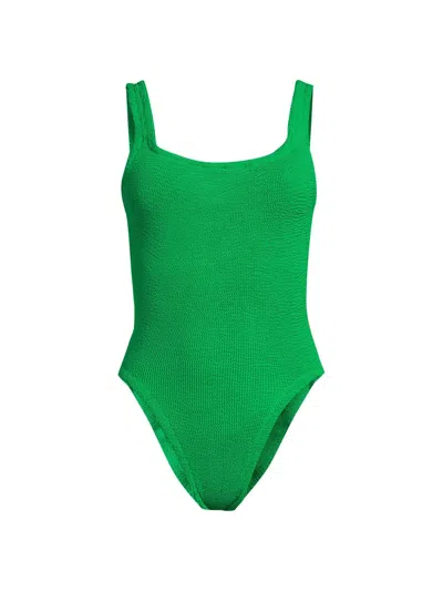 Hunza G Crinkle-effect Square-neck Swimsuit In Green