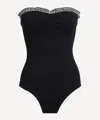 Hunza G 'dolly' Black Swimsuit With Ruched Sweetheart Neckline And Check Embellishment On The Neckline In Black