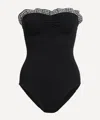 Hunza G 'dolly' Black Swimsuit With Ruched Sweetheart Neckline And Check Embellishment On The Neckline