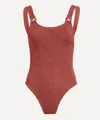 Hunza G Women's Domino Crinkle Swimsuit With Tonal Hoops In Brown