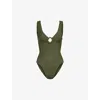 Hunza G Womens Metallic Khaki Celine Plunge-neck Swimsuit In Metallic Khaki