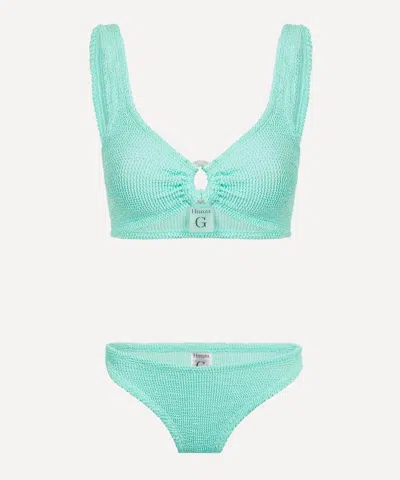 HUNZA G HUNZA G WOMEN'S METALLIC MINT JULIA BIKINI WITH PEARLY HOOPS