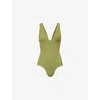 Hunza G Womens Metallic Moss Sadie Scoop-neck Crinkle-textured Swimsuit
