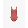 Hunza G Womens Metallic Rosewood Domino Scoop-neck Swimsuit In Metallic Rosewood