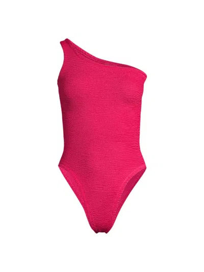 Hunza G Women's Nancy One-shoulder One-piece Swimsuit In Metallic Raspberry