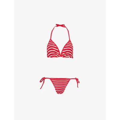 Hunza G Gina Crinkled-texture Bikini Set In Red & White Stripe