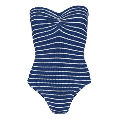 Hunza G Women's Swimwear | Lycra Body Shaping Swimsuits | Brooke Swim Stripe In Navy/white | Stylish Navy St In Blue