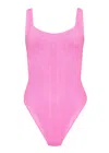 Hunza G Women's Swimwear | Lycra Body Shaping Swimsuits | Square Neck Swimming Costume In Bubblegum Pink | S In Pink
