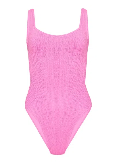 Hunza G Women's Swimwear | Lycra Body Shaping Swimsuits | Square Neck Swimming Costume In Bubblegum Pink | S
