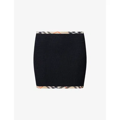 Hunza G Womens Black Burberry X  Devyn Check-trim Swim Skirt And Scrunchie Set