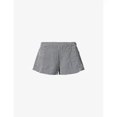 Hunza G Womens Black Gingham Seersucker Runner Woven Shorts L/xl