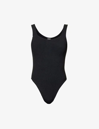 Hunza G Womens Black Square-neck Seersucker-weave Swimsuit