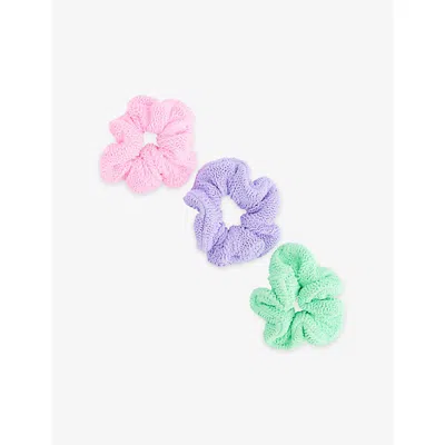 Hunza G Womens Bubblegum/lilac/lime Seersucker Stretch-woven Scrunchie Pack Of Three In Multi