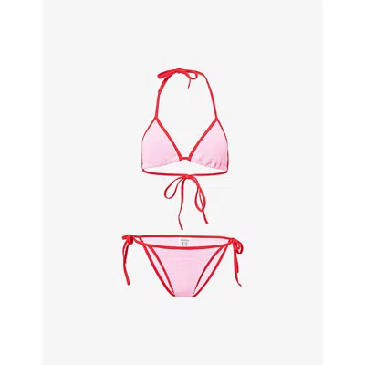 Hunza G Gina Sporty Halter Triangle Bikini In Pink & Purple