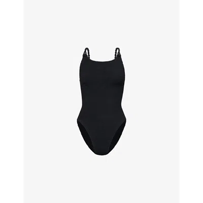 Hunza G Womens Camille Braided-strap Crinkle-effect Swimsuit Black In Black
