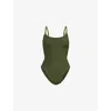 Hunza G Womens Metallic Khaki Sadie Scoop-neck Crinkle-textured Swimsuit In Metallic Khaki