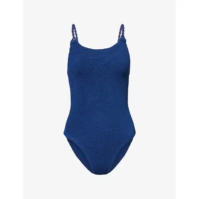 Hunza G Womens Camille Crinkled Swimsuit Navy In Blue