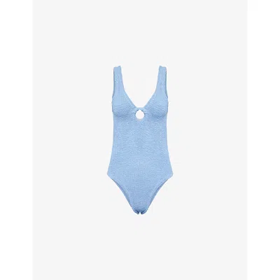 Hunza G Womens Celine Fabric Hoops Seersucker Swimsuit Cornflour In Blue
