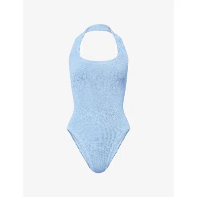 Hunza G Womens Cornflower Sandy Halter-neck Swimsuit In Blue