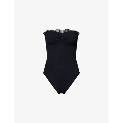 Hunza G Womens Black Black Dolly Gingham-ruffle Swimsuit