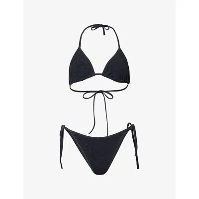 Hunza G Womens Black/dtm Gina Crinkled-texture Bikini Set