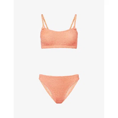 Hunza G Womens Metallic Coral Phoebe Bikini Set In Neutral