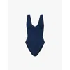 Hunza G Womens Navy Sadie Scoop-neck Crinkle-textured Swimsuit In Blue