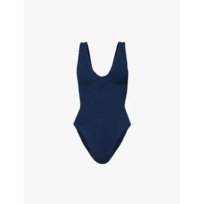 Hunza G Womens Navy Sadie Scoop-neck Crinkle-textured Swimsuit In Blue