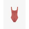 Hunza G Womens Rosewood Square-neck Seersucker Swimsuit In Burgundy