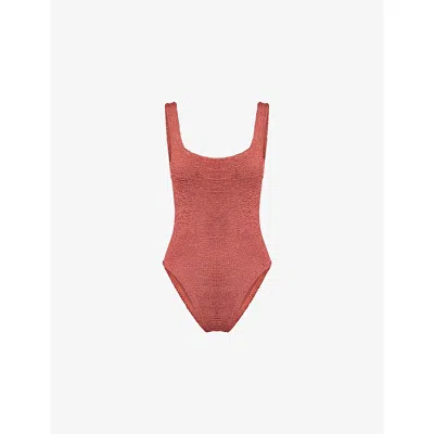 Hunza G Womens Rosewood Square-neck Seersucker Swimsuit In Burgundy