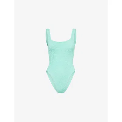 Hunza G Womens Metallic Mint Square-neck Seersucker Swimsuit In Green