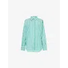 Hunza G Womens Emerald Cabana Stripe Striped Oversized Cotton-poplin Shirt In Green