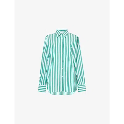 Hunza G Womens Emerald Cabana Stripe Striped Oversized Cotton-poplin Shirt