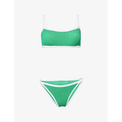 Hunza G Womens Emerald/white Tyler Bikini Set In Green