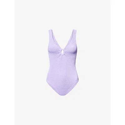 Hunza G Womens Lilac Celine Pearly-hoop Seersucker Swimsuit In Purple