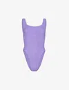 Hunza G Coverage Square Neck Seersucker Swimsuit In Lilac