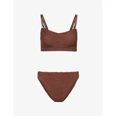 Hunza G Womens Metallic Chocolate Cassie Crinkled Bikini Set In Brown