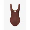 Hunza G Womens Metallic Chocolate Celine Swimsuit In Brown