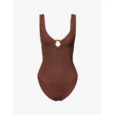 Hunza G Womens Metallic Chocolate Celine Swimsuit In Brown