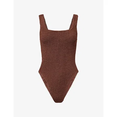 Hunza G Womens Metallic Chocolate Square Neck Swimsuit In Brown