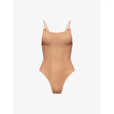 Hunza G Womens  Camille Seersucker Swimsuit In Brown