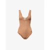 Hunza G Womens Metallic Cocoa Celine Plunge-neck Swimsuit